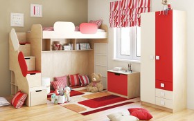 Детская комната Бэрри (Бежевый/Красный/корпус Клен) в Ужуре - uzhur.katalogmebeli.com | фото