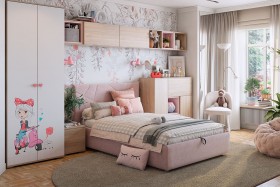 Комплект детской мебели Алина К2 Дуб мария/белый/нежно-розовый велюр в Ужуре - uzhur.katalogmebeli.com | фото