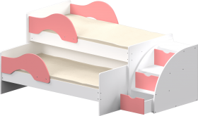 Кровать детская Матрешка выкатная с лестницей  Белый/Розовый в Ужуре - uzhur.katalogmebeli.com | фото