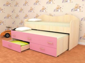 Кровать детская Нимфа двухместная 2.0 Дуб молочный/Розовый в Ужуре - uzhur.katalogmebeli.com | фото