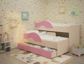 Кровать детская Радуга 1600 Млечный дуб/Розовый в Ужуре - uzhur.katalogmebeli.com | фото