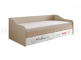 Кровать Girl Вега 0,9 м (Дуб беленый/Белый глянец/фотопечать) в Ужуре - uzhur.katalogmebeli.com | фото