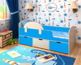 Кровать Малыш-мини с бортиком Дуб молочный/Голубой в Ужуре - uzhur.katalogmebeli.com | фото