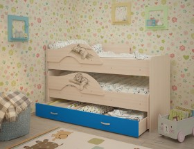 Кровать выкатная Радуга-Сафари детская 1600 Млечный дуб/Голубой в Ужуре - uzhur.katalogmebeli.com | фото