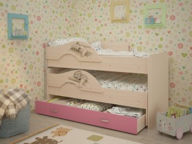 Кровать выкатная Радуга-Сафари детская 1600 Млечный дуб/Розовый в Ужуре - uzhur.katalogmebeli.com | фото