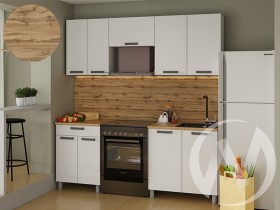 Кухня Кьяра 2.0 м с окапом (белый/карбон фарфор/26мм/дуб вотан) в Ужуре - uzhur.katalogmebeli.com | фото