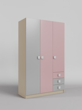 Шкаф 3-х створчатый с ящиками Грэйси (Розовый/Серый/корпус Клен) в Ужуре - uzhur.katalogmebeli.com | фото