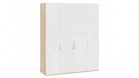 Шкаф для одежды с 4 глухими дверями «Эмбер» Яблоня Беллуно/Белый глянец в Ужуре - uzhur.katalogmebeli.com | фото
