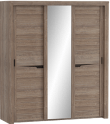 Шкаф трехдверный Соренто с раздвижными дверями Дуб стирлинг/Кофе структурный матовый в Ужуре - uzhur.katalogmebeli.com | фото 1